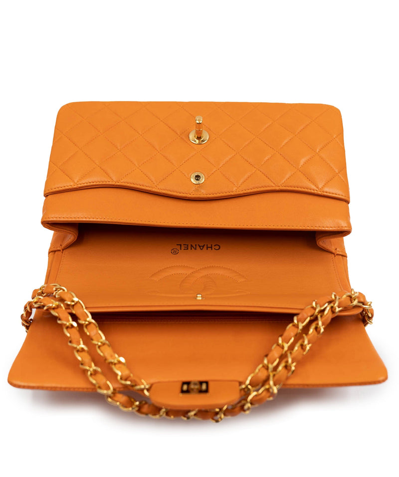 RARE Chanel Classic Double Flap Medium Shoulder Bag Orange