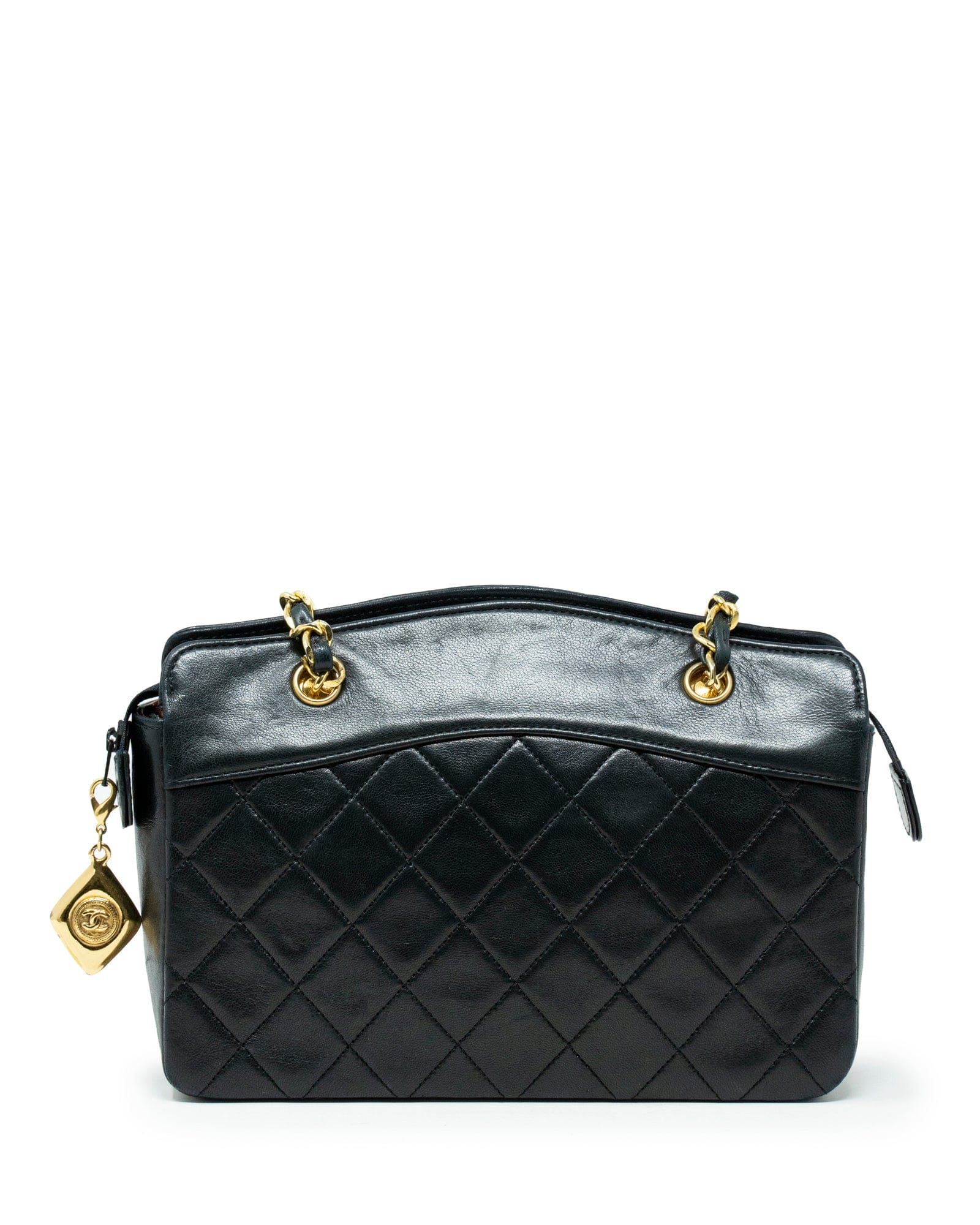Chanel Vintage Black Quilted Lambskin Leather CC Shoulder Bag Chanel