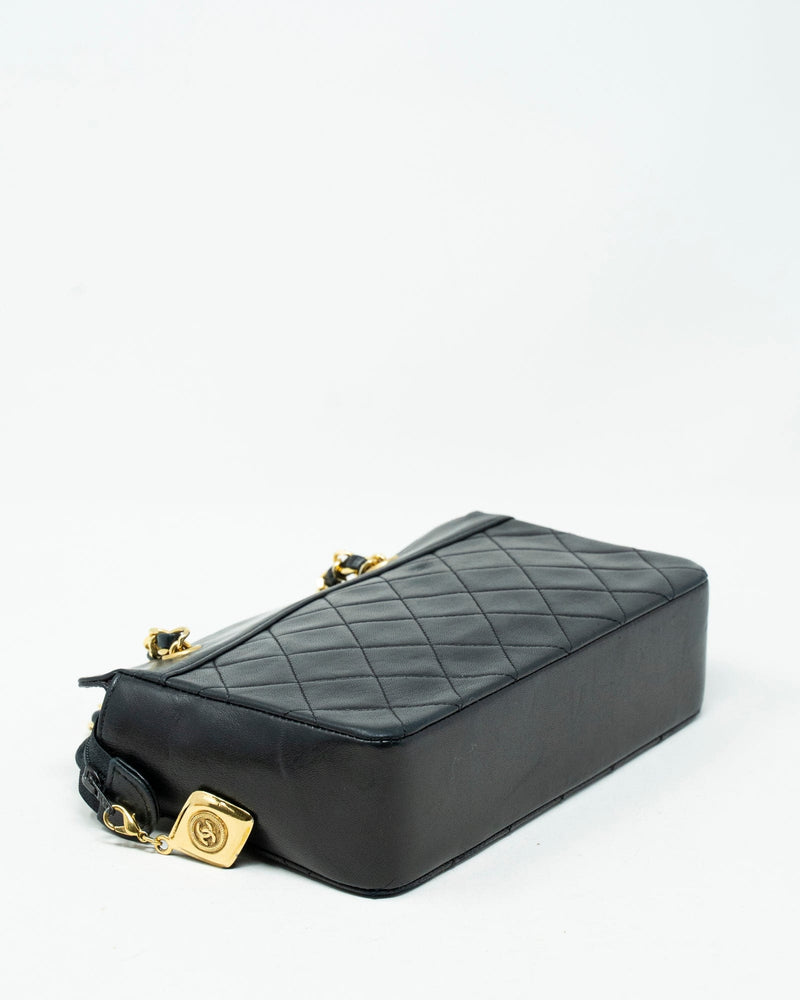Rare Vintage CHANEL 1 series (1989-1991) black quilted lambskin
