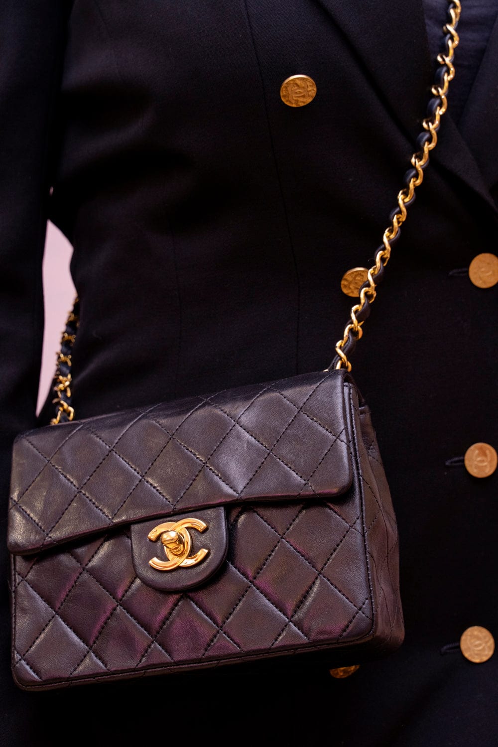 Chanel Vintage Chanel Black 7" Mini Classic Flap Bag - AWL2260
