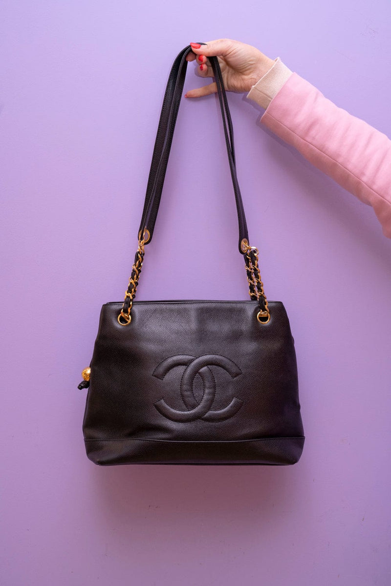 1994-1995 Chanel Black Chocolate Leather Shopping Tote Bag For Sale at  1stDibs