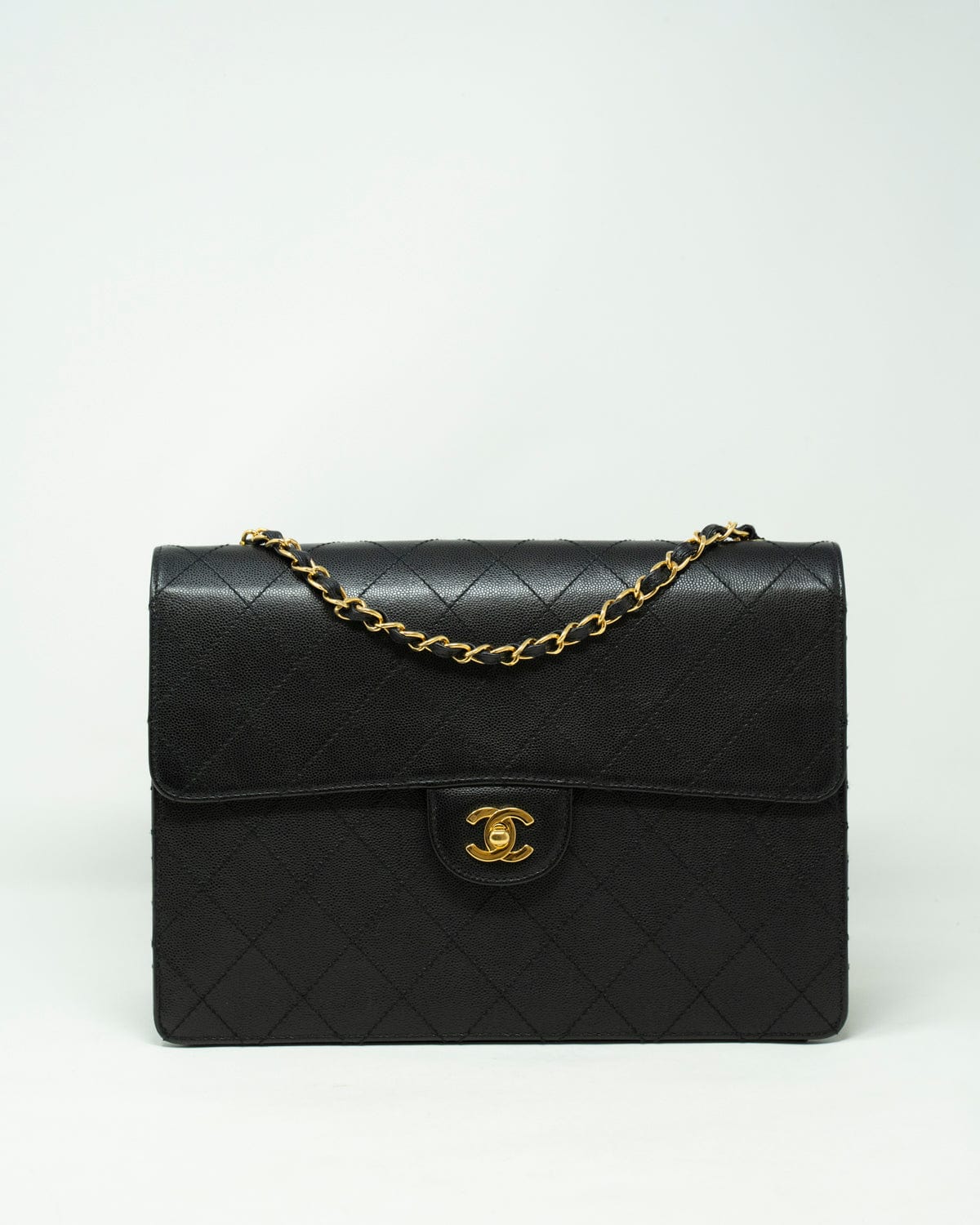 Chanel Vintage Chanel Black Caviar Sellier Jumbo Single Flap Bag - ASL2419