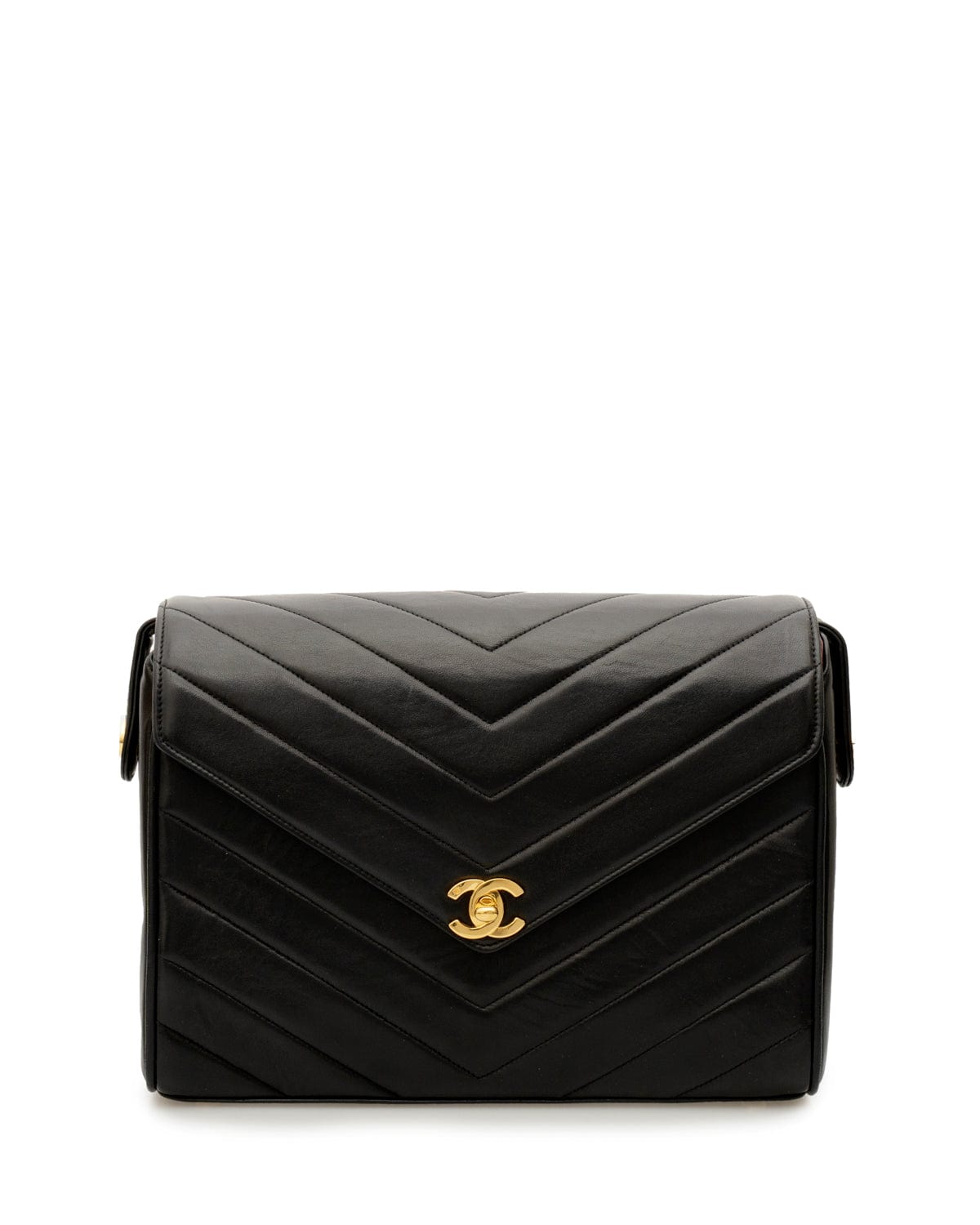 Chanel Vintage Black Chevron Box Shoulder Bag - ASL2349