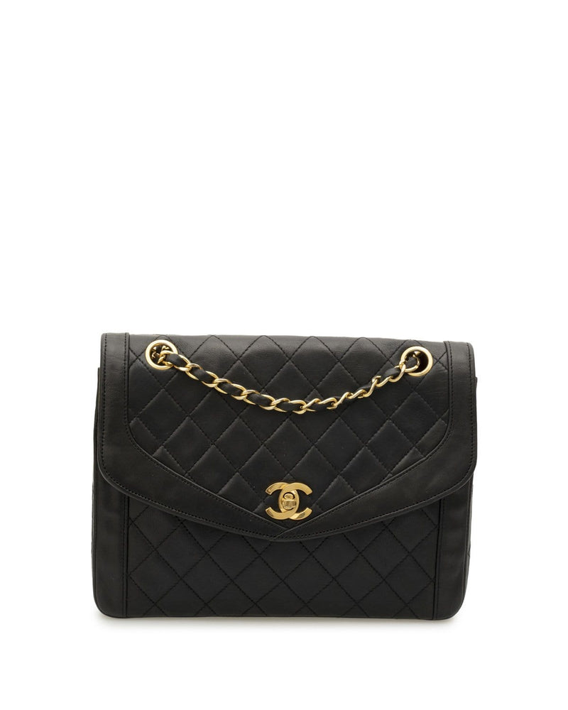 Chanel Vintage Chanel black lambskin rare double chain CC turnstile lock shoulder bag with gold chain - AWC1086