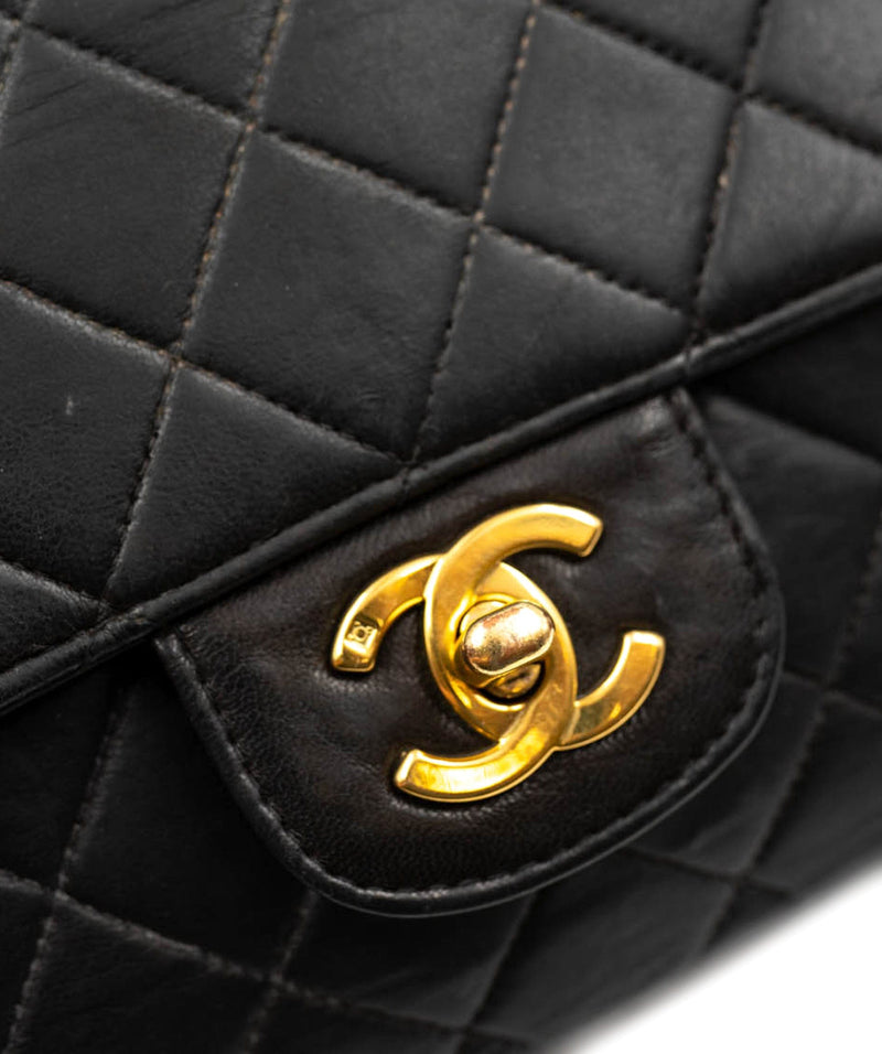 Vintage Chanel Kelly Medium Flap Bag Black Lambskin Gold Hardware