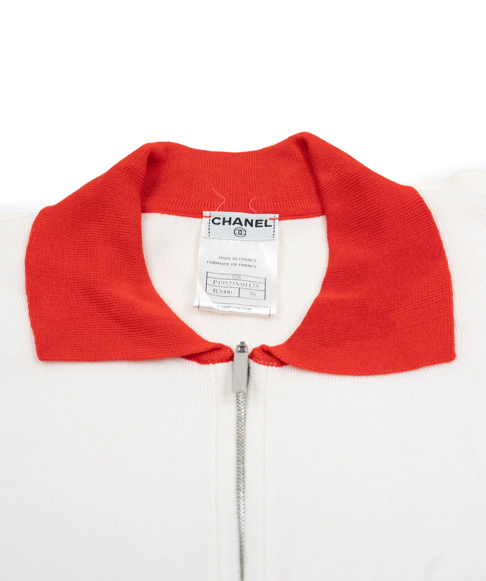 Chanel Chanel 02S Full Zip Knit Top White Red ASL4873