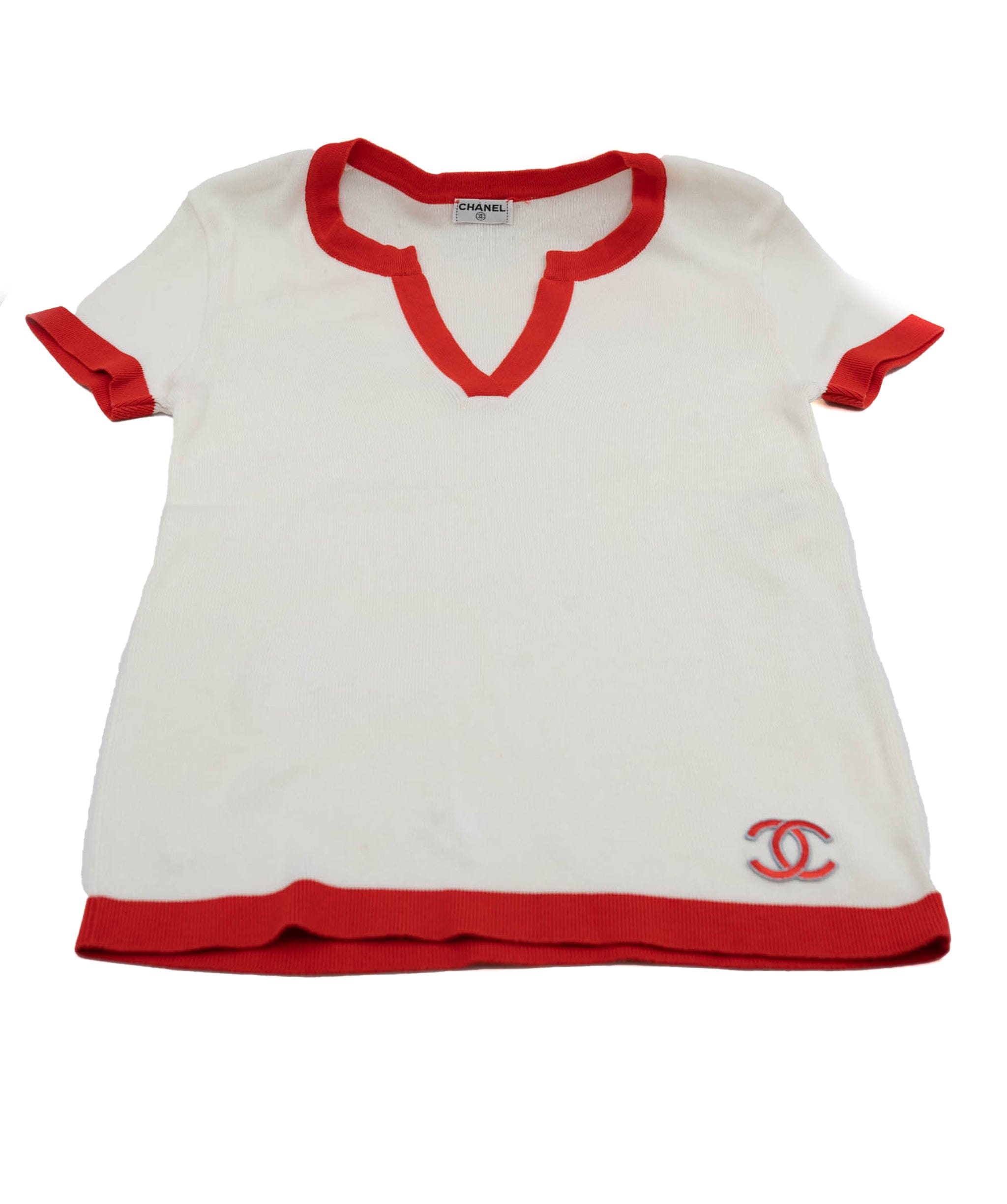 Chanel Chanel 02S Summer Knit Top White Red ASL4638