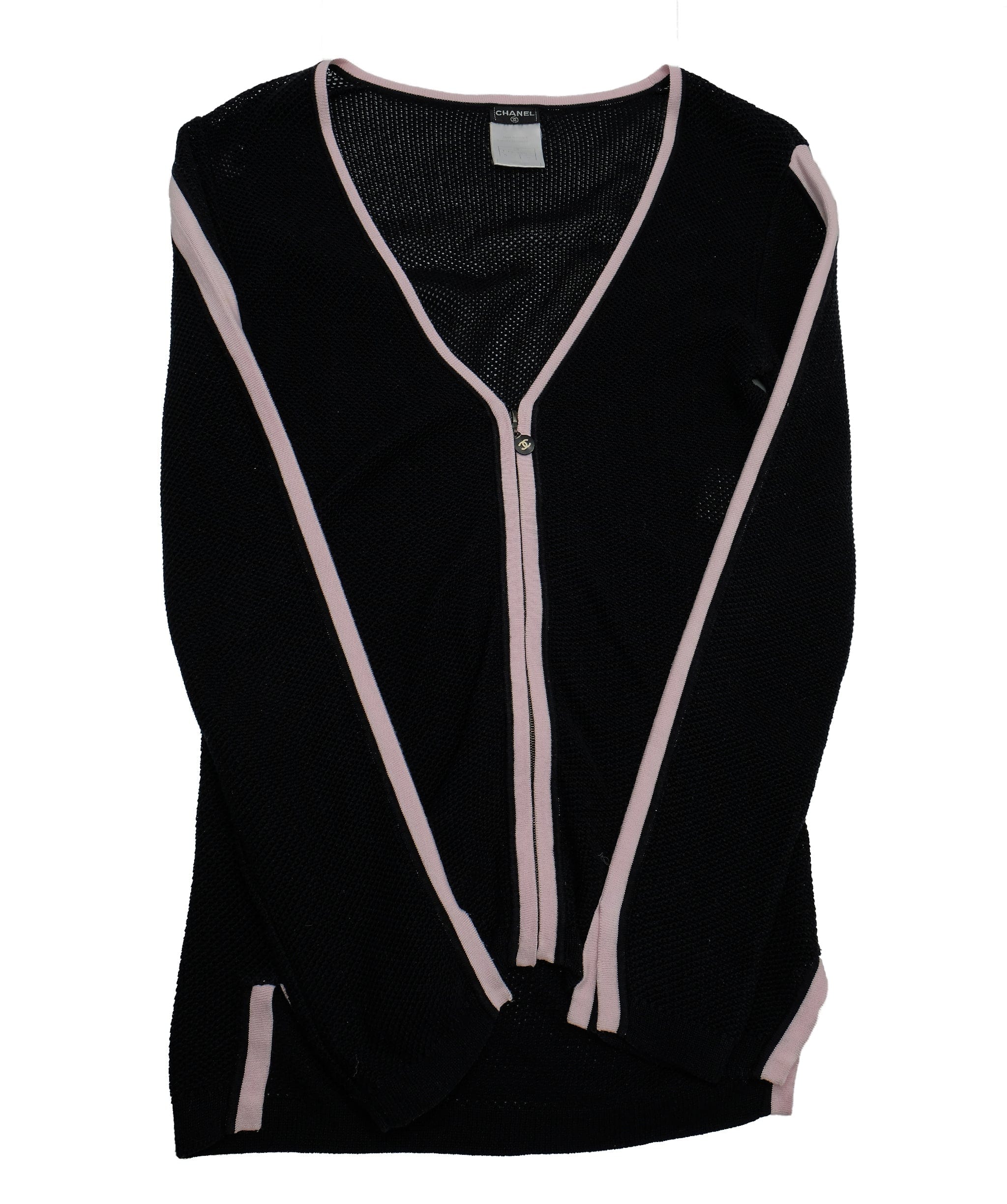 Chanel Chanel 03P Mesh Knit Zip Jacket Black Pink ASL7465