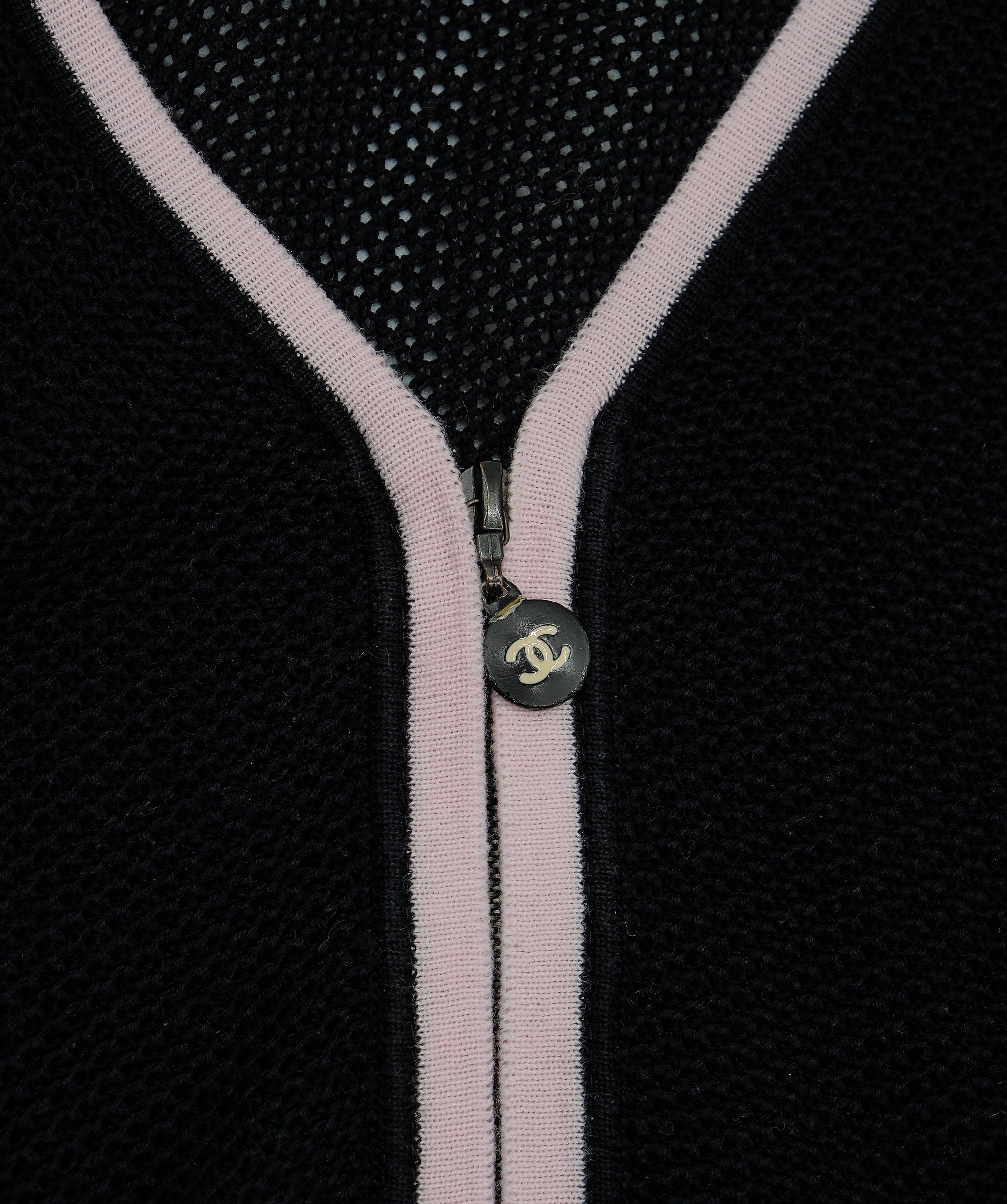 Chanel Chanel 03P Mesh Knit Zip Jacket Black Pink ASL7465