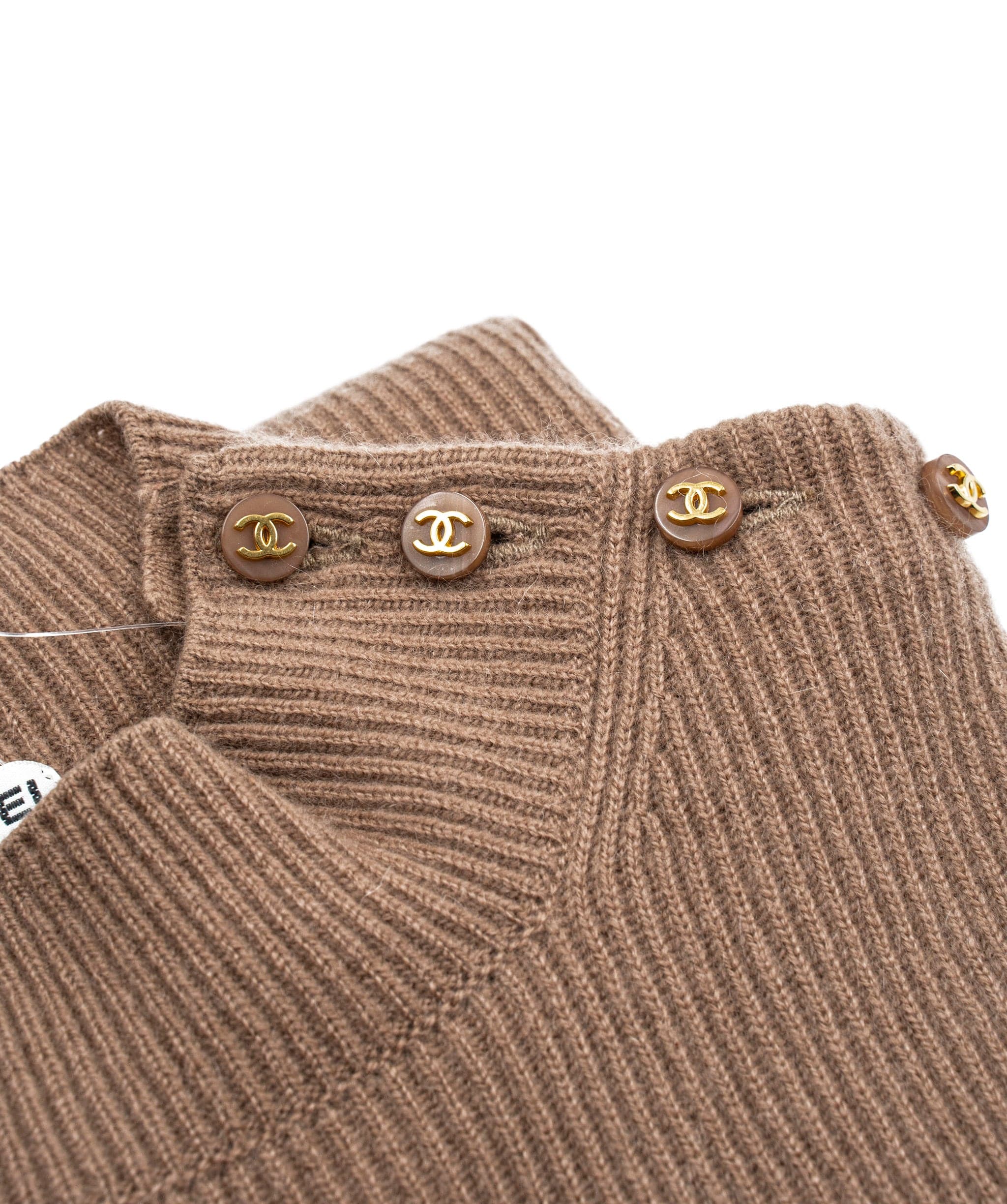 Chanel Chanel 96A CC Buttons Cashmere Rib Sweater Light Brown ASL5157