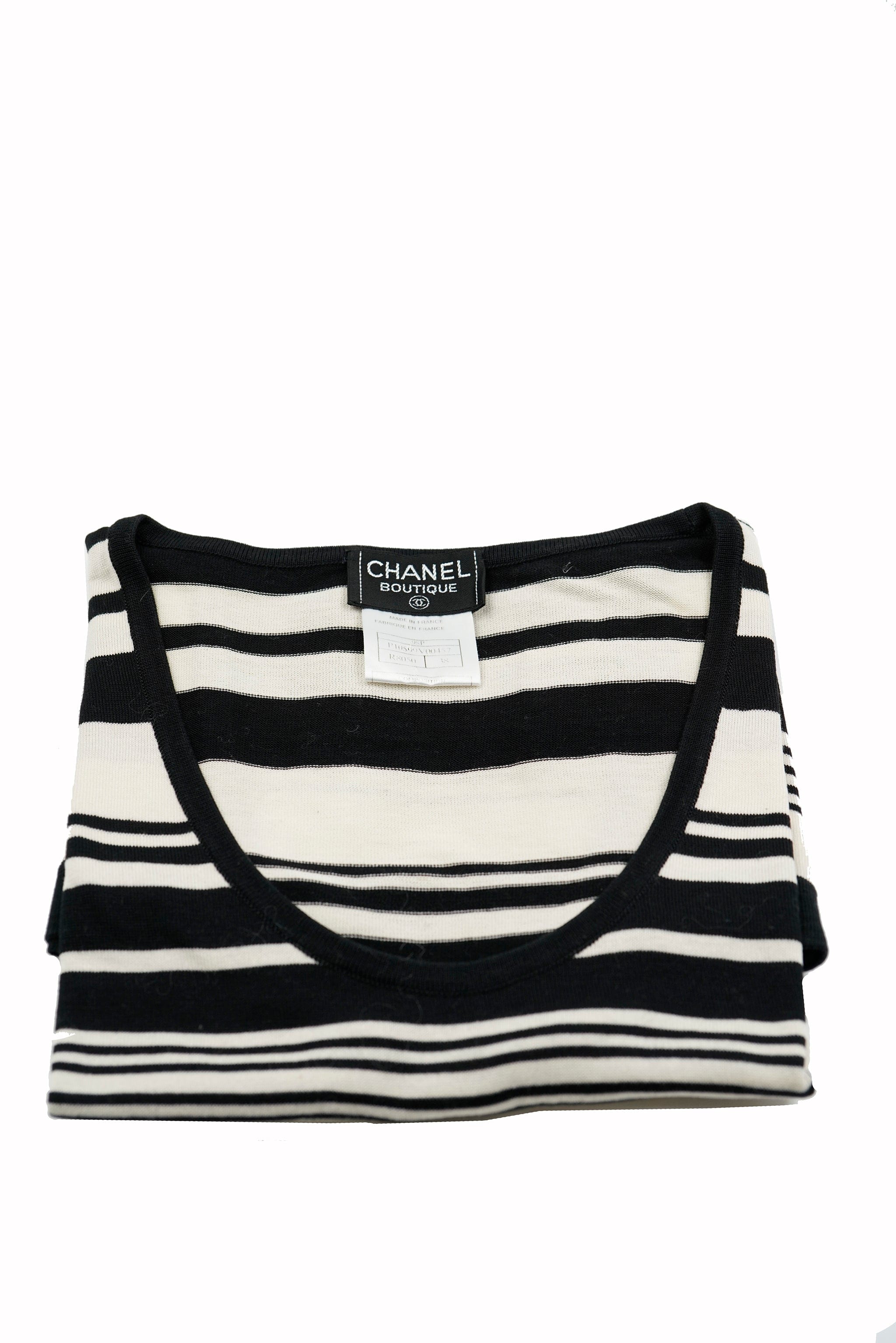 Chanel Chanel 98P CC Stripe Top Black White ASL5426