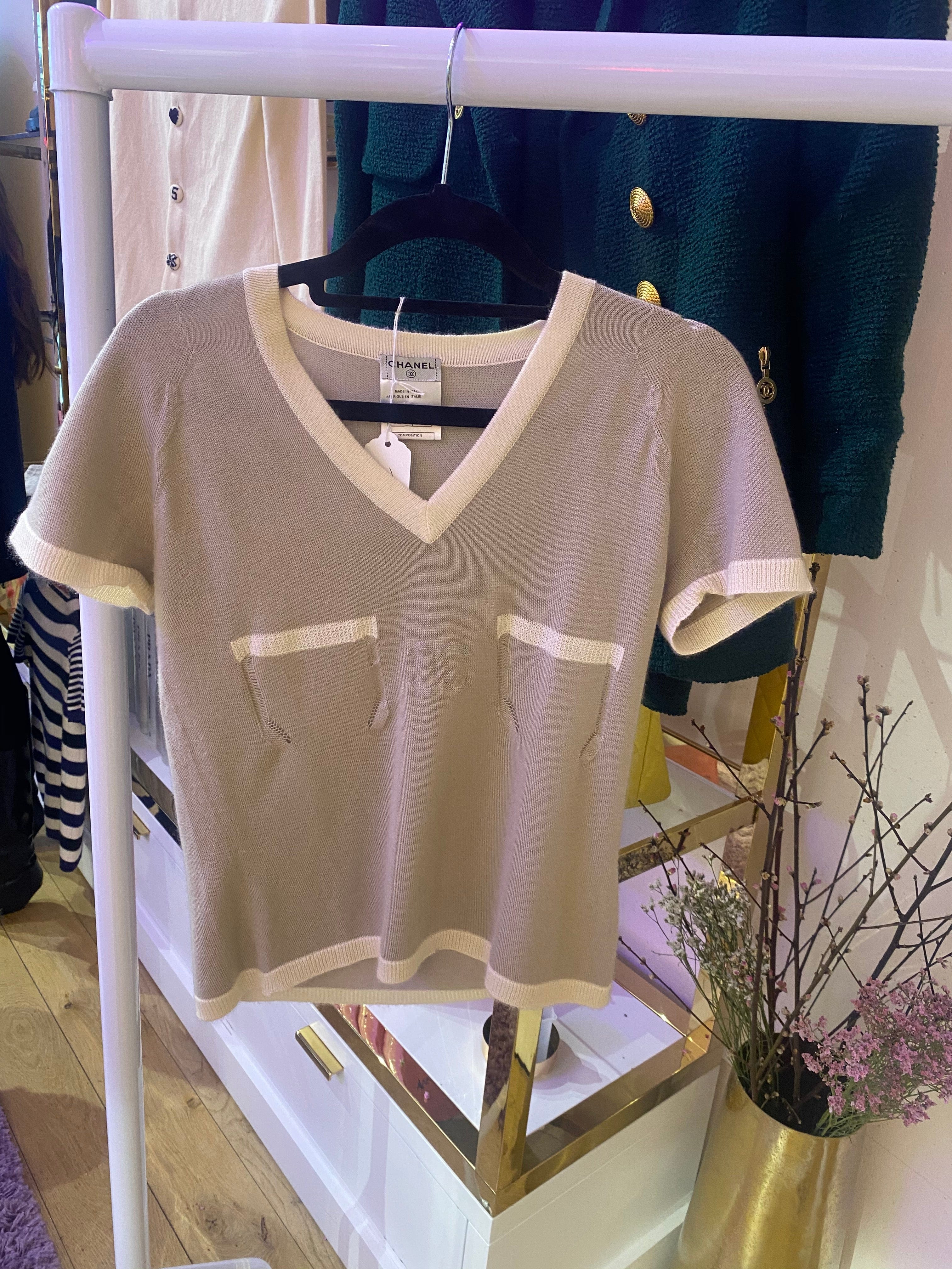 Chanel Chanel Beige CC Knit Short Sleeve T Shirt - AGL1690