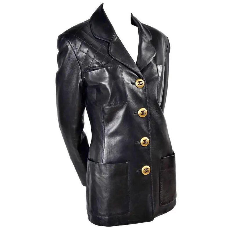 Chanel leather jacket black with jumbo buttons ASL2731 – LuxuryPromise