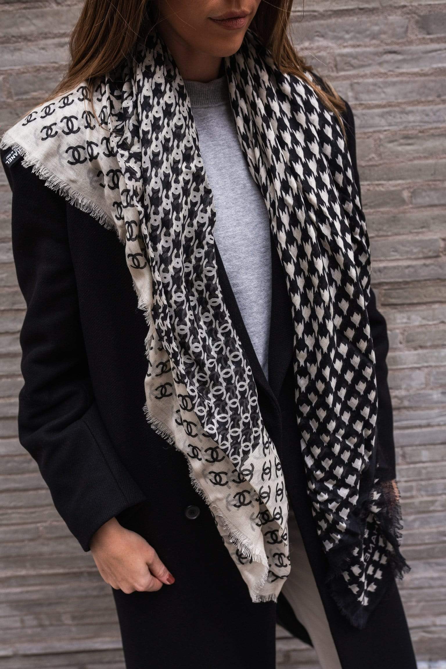 black and white chanel scarf