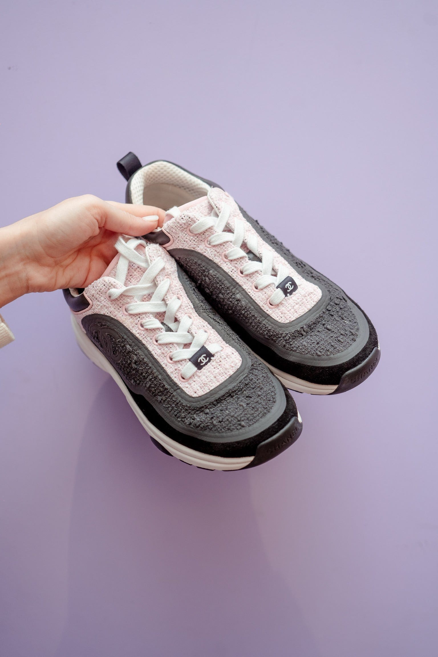 Chanel trainers black, pink and white size 38.5 RJL1345