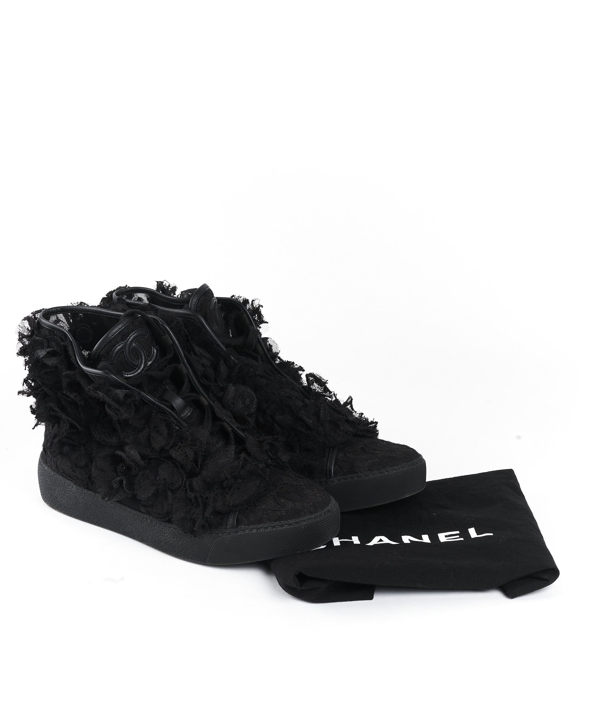 Chanel Chanel Black Runway High Top Sneakers Floral Applique Size 39