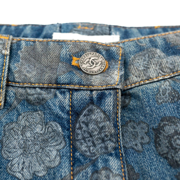 Chanel Blue Mid Wash Jeans With Floral Details AGC1417