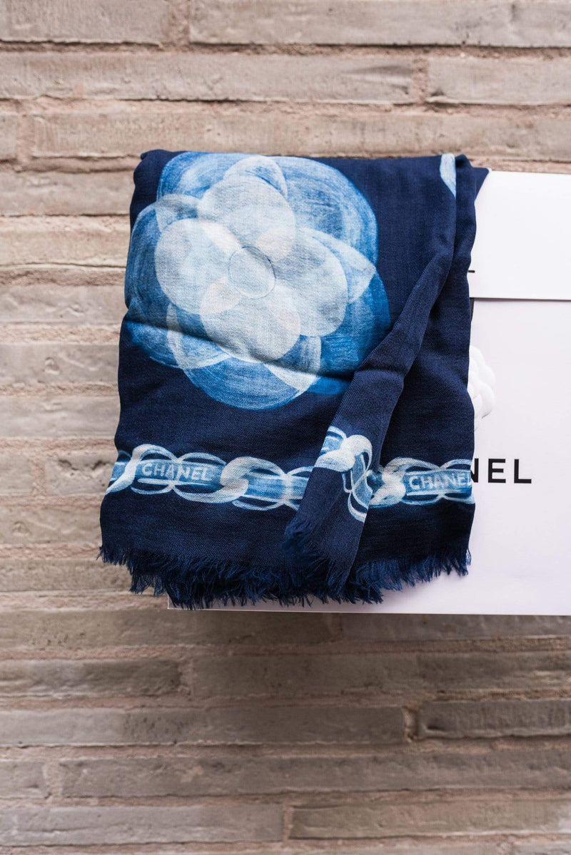 Chanel Chanel Cashmere Blue Scarf MW1255