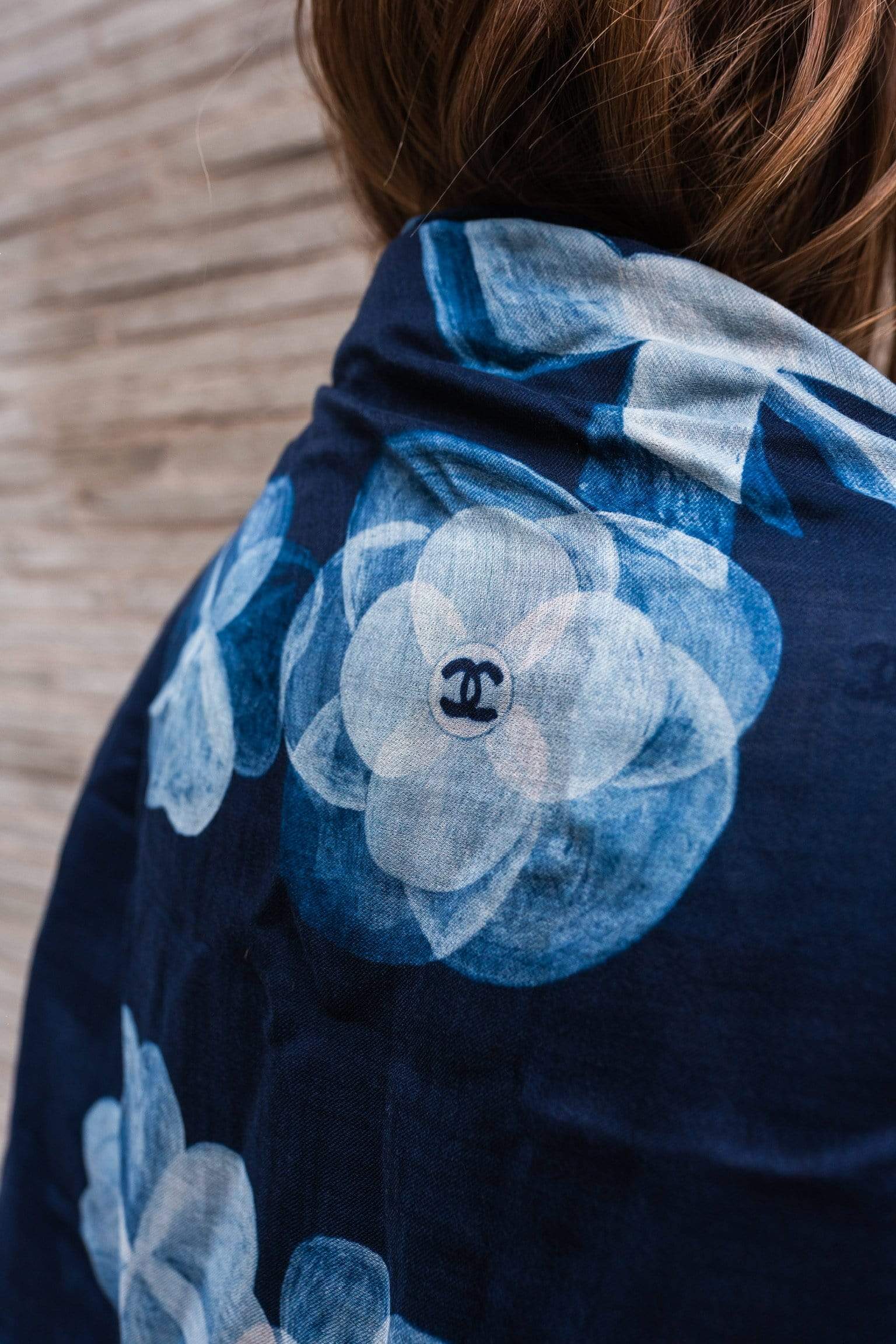 Chanel Chanel Cashmere Blue Scarf MW1255