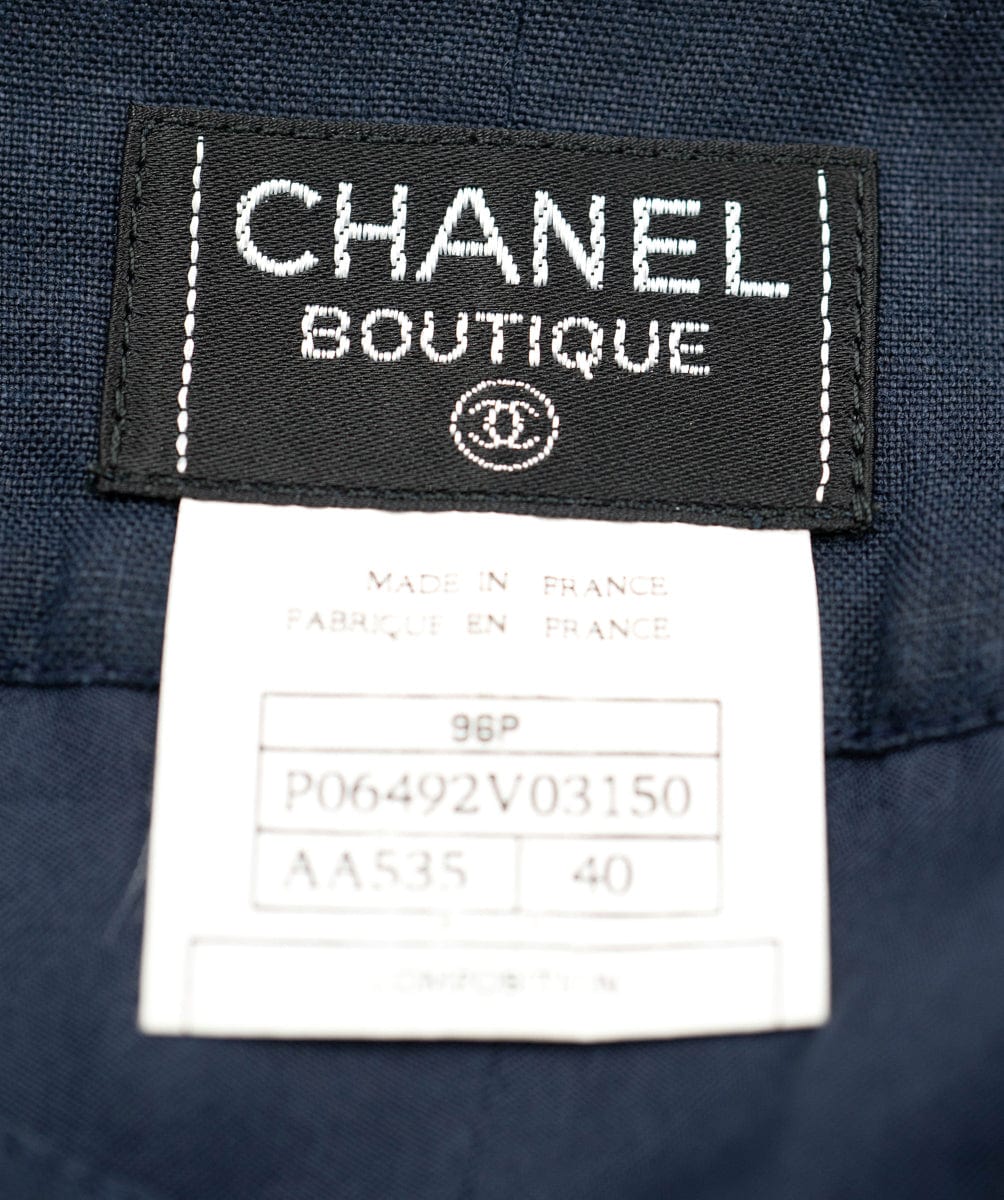 Chanel Chanel CC Button Skirt Linen Navy ASL4655