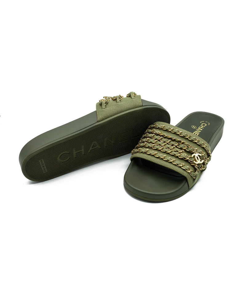 Chanel Chanel Chain Sandals Khaki RJC1368