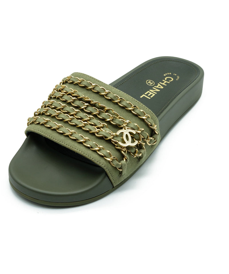 Chanel Chanel Chain Sandals Khaki RJC1368