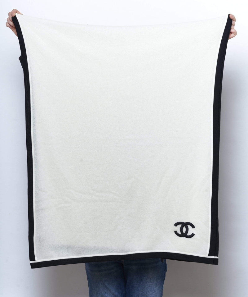 Chanel Chanel Cream Cashmere Shawl with Black Trimming