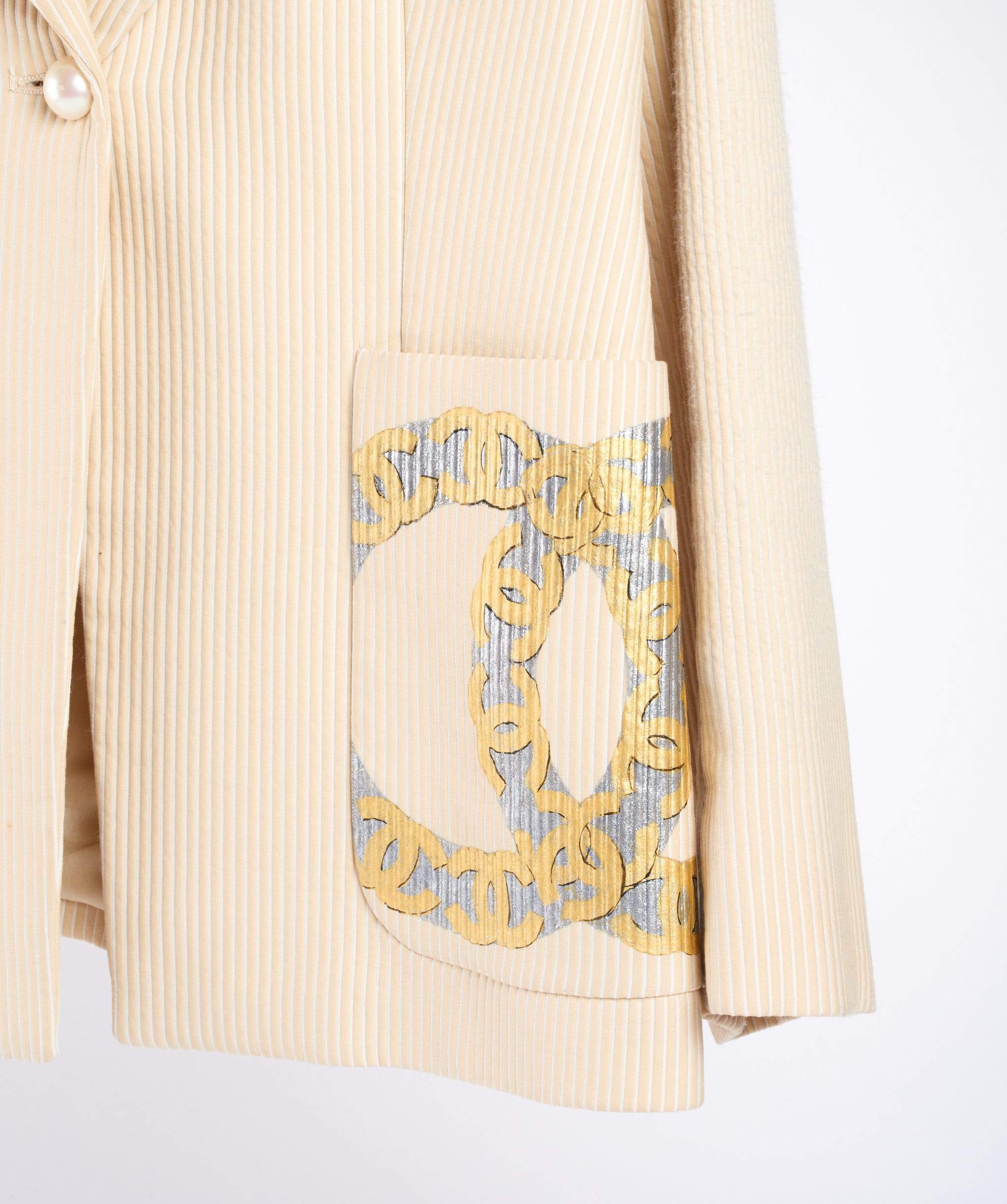 Chanel Chanel Cream Pinstripe Cc Pocket Jacket