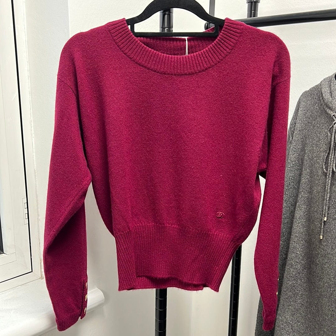 Chanel Chanel Cuffs Button Cropped Sweater Wine ASL5409