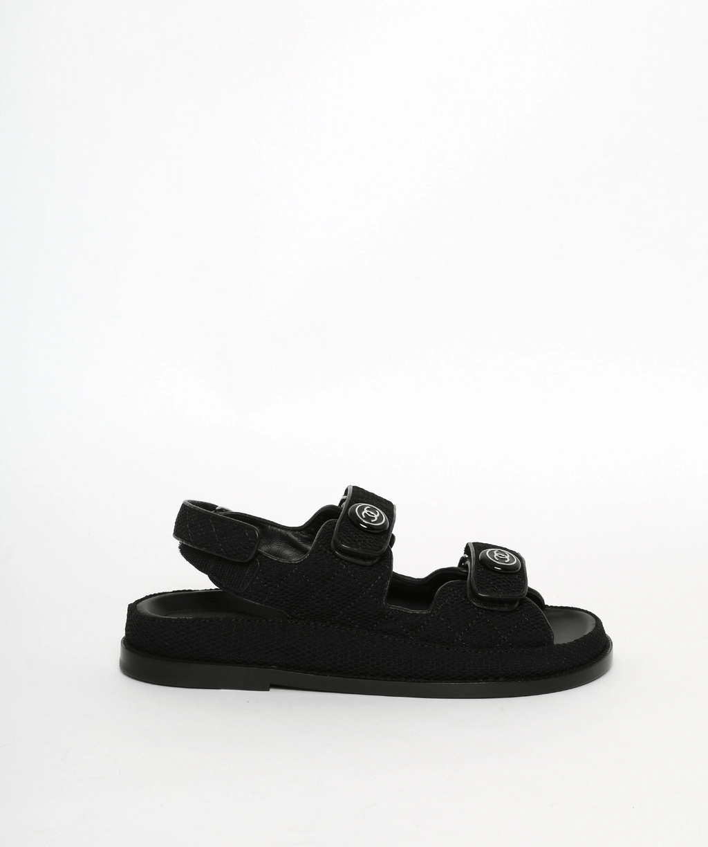 Chanel Fabric Crystal CC 'Dad' Sandals (Black)