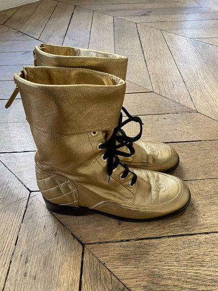 Gold chanel discount boots