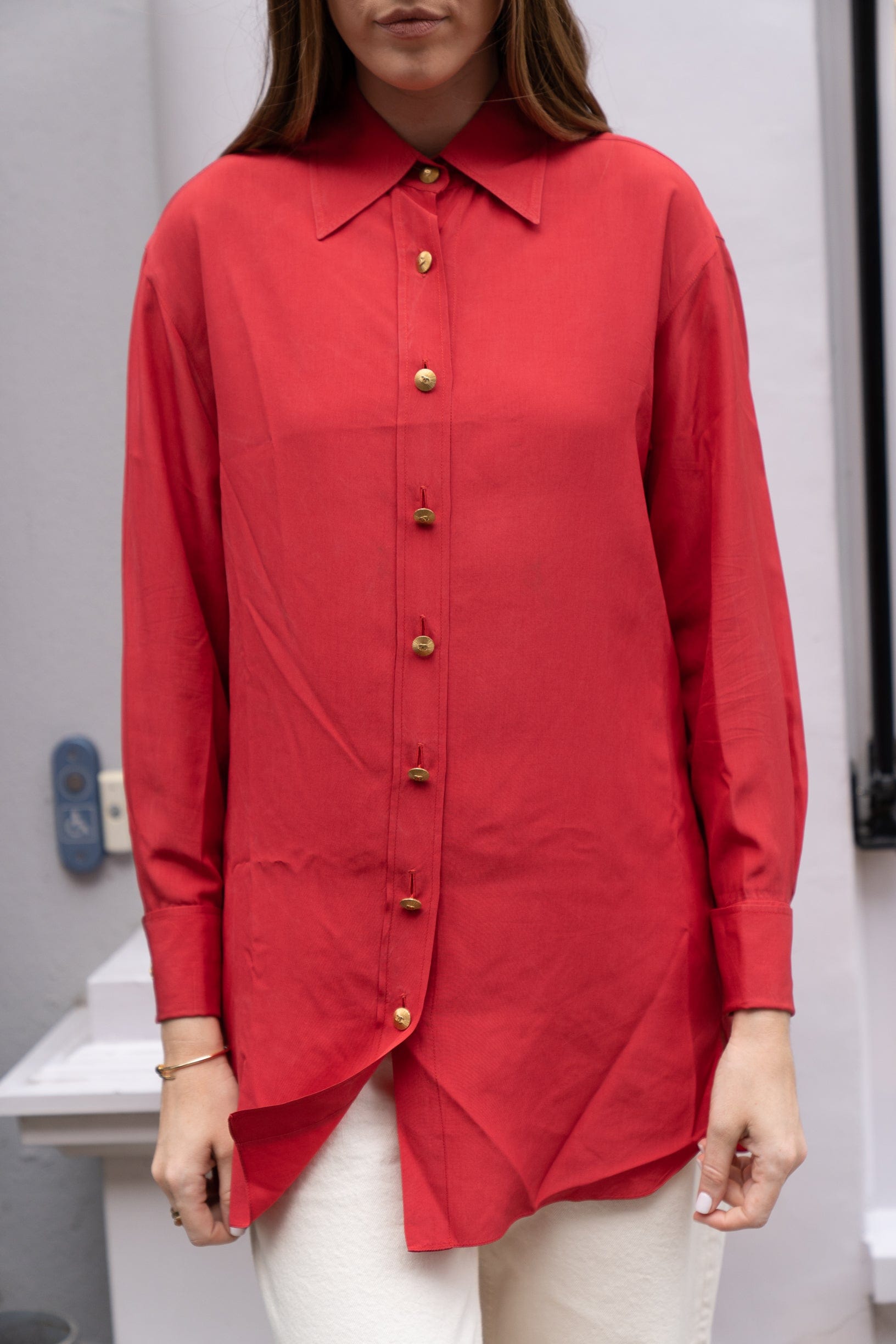 Buy Pre Loved Chanel Gold Buttons Shirt Red ASL4653 Products Online ...