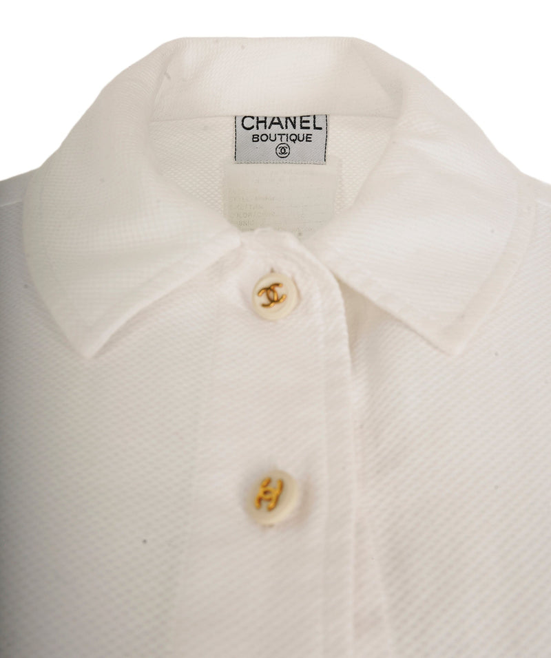 Chanel Gold CC Buttons Sleeveless Shirt White ASL5176