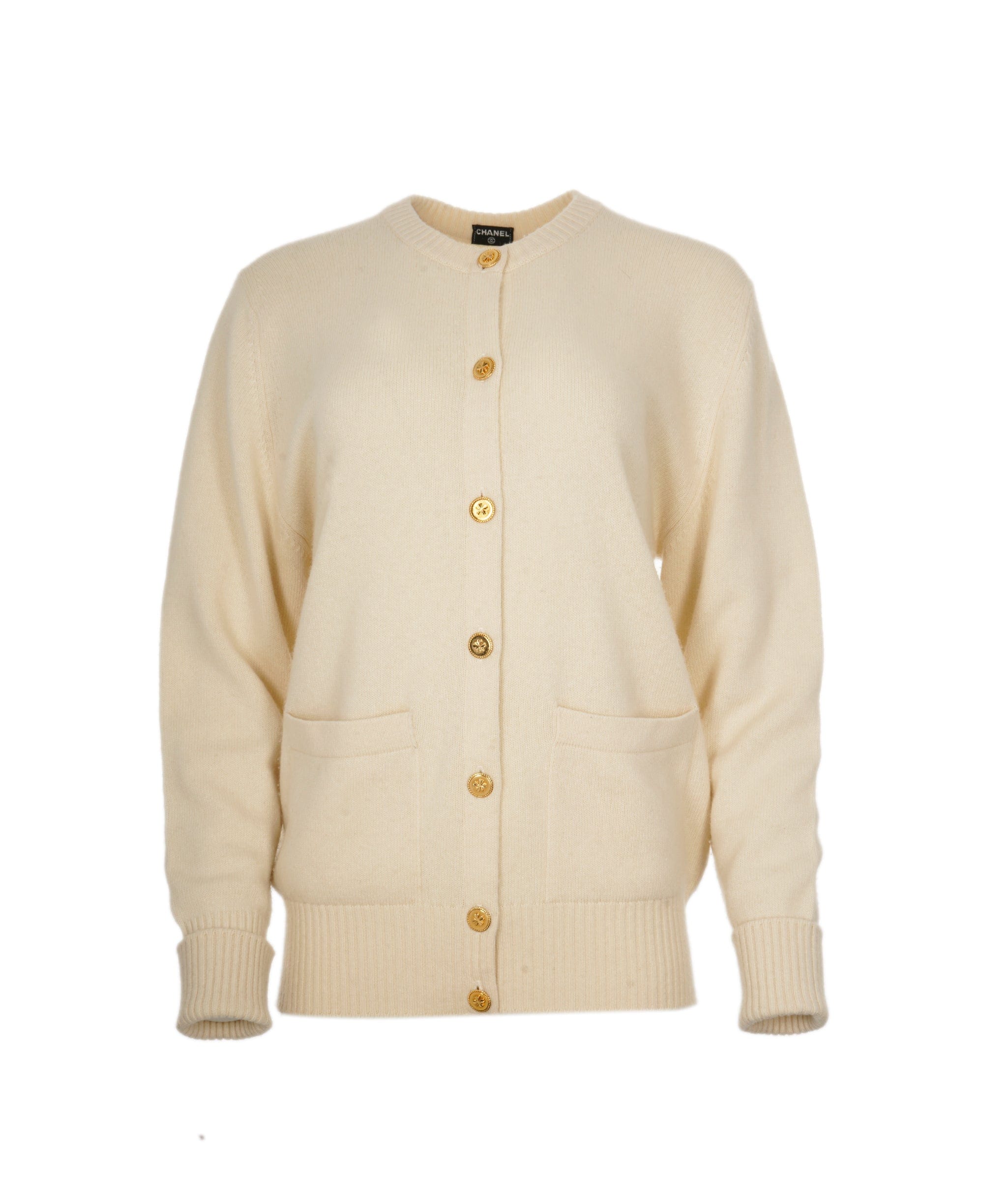 Chanel Chanel Gold Clover Buttons Cardigan Ivory ASL5968