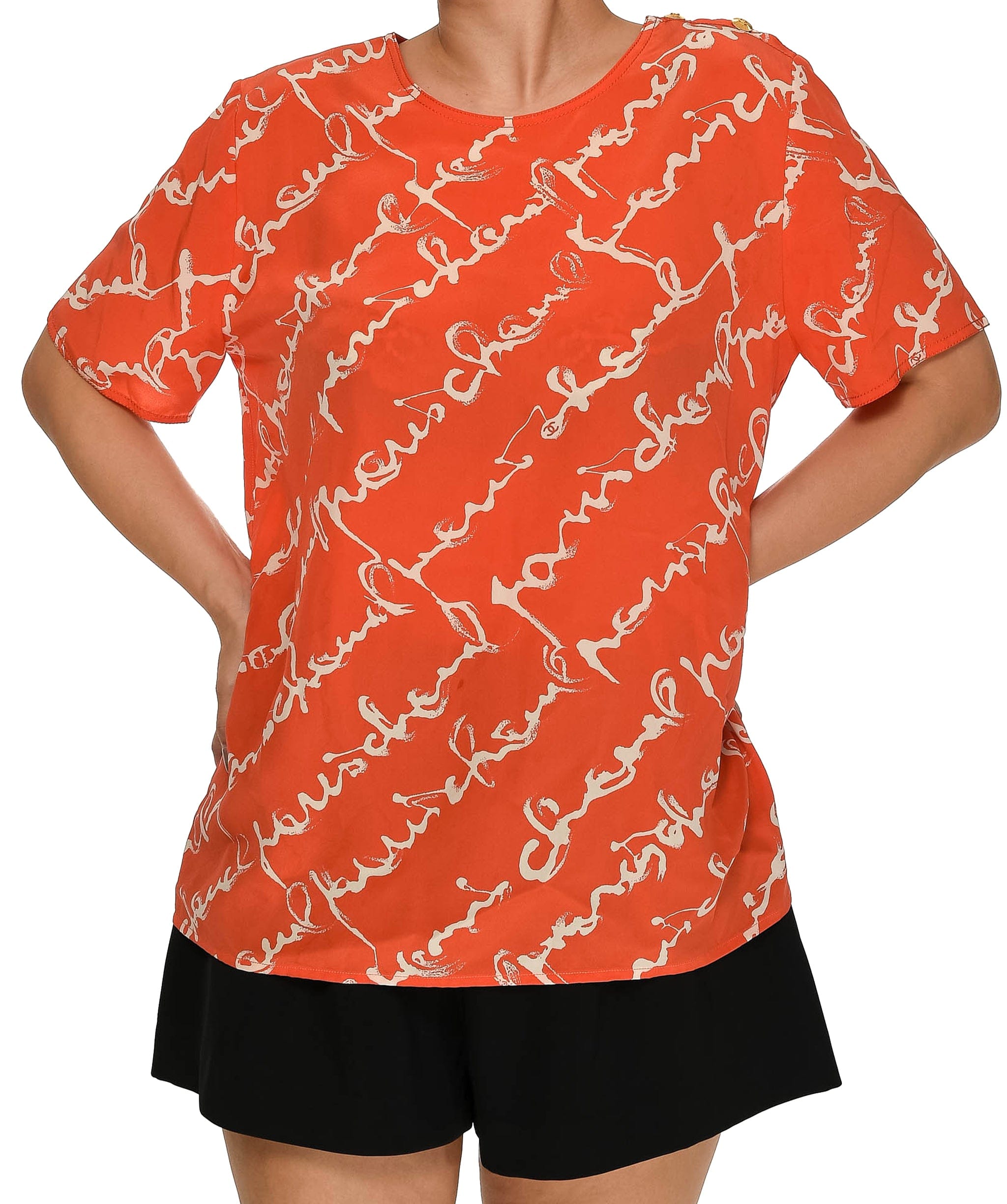 Chanel Chanel Logo Silk Shirt Pullover Orange ASL3772
