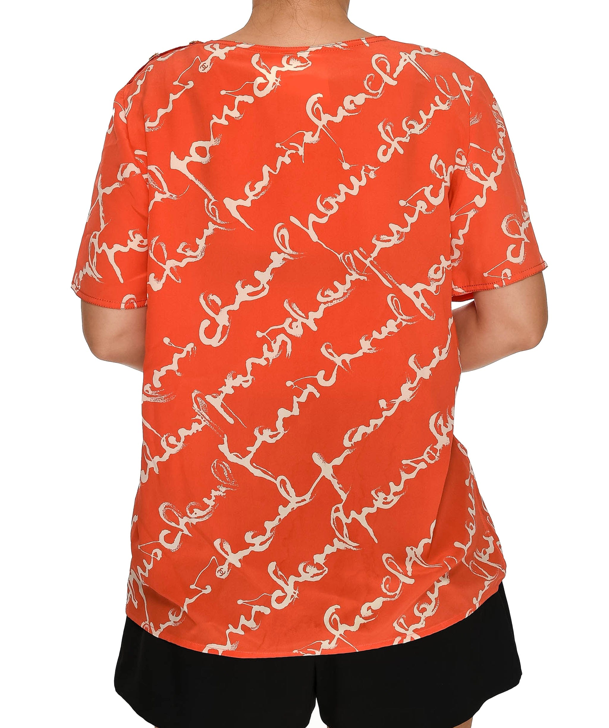 Chanel Chanel Logo Silk Shirt Pullover Orange ASL3772