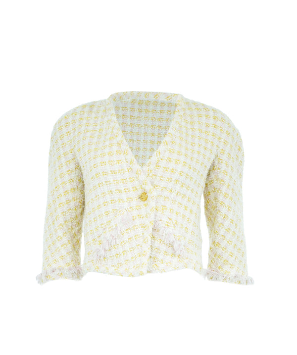 Chanel Chanel Pink and Yellow Tweed collection c.1992 Runway Crop Jacket AWL4512