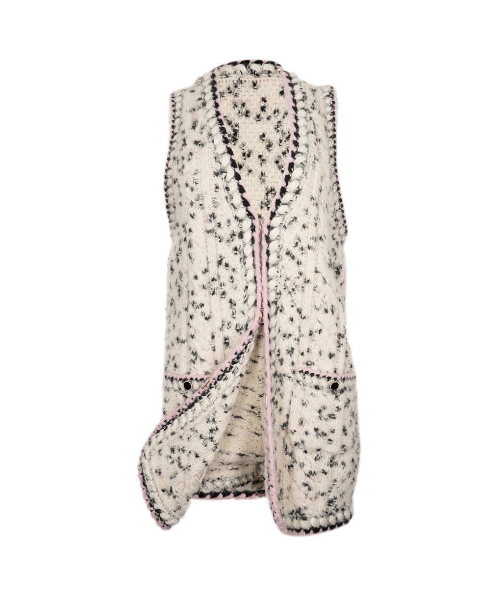 Chanel Set knit sleeveless vest + shorts cream pink black FR38 + FR34  ASL3810