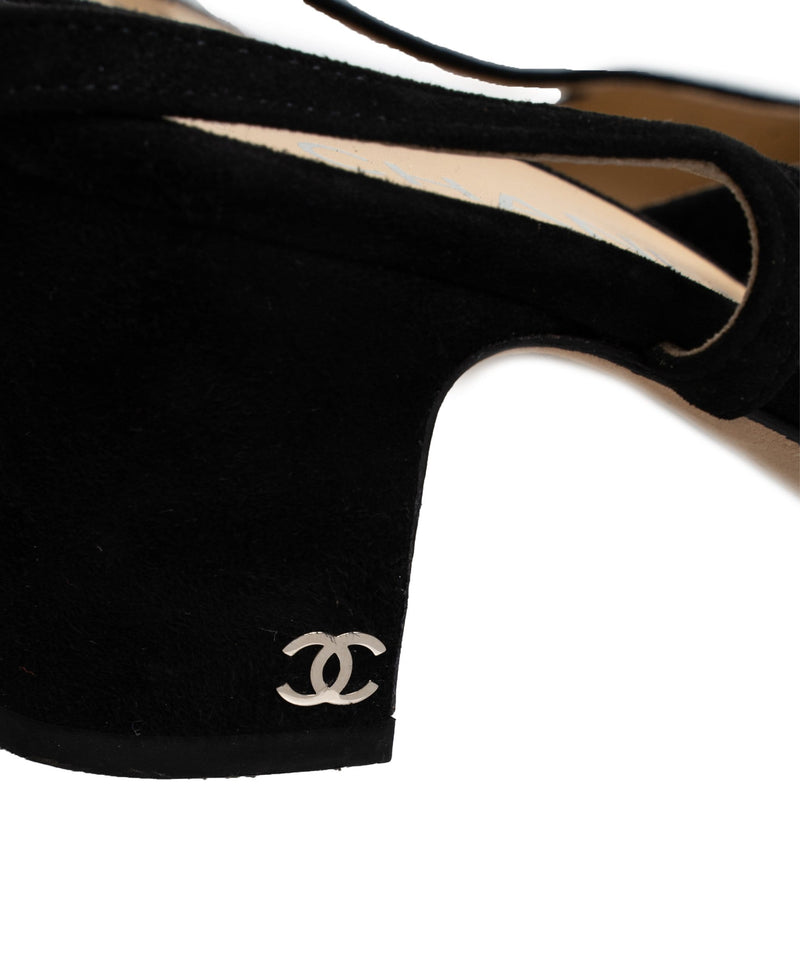 Chanel Chanel Slingback Shoes Size 38 Black and Silver Leather - ASL1665