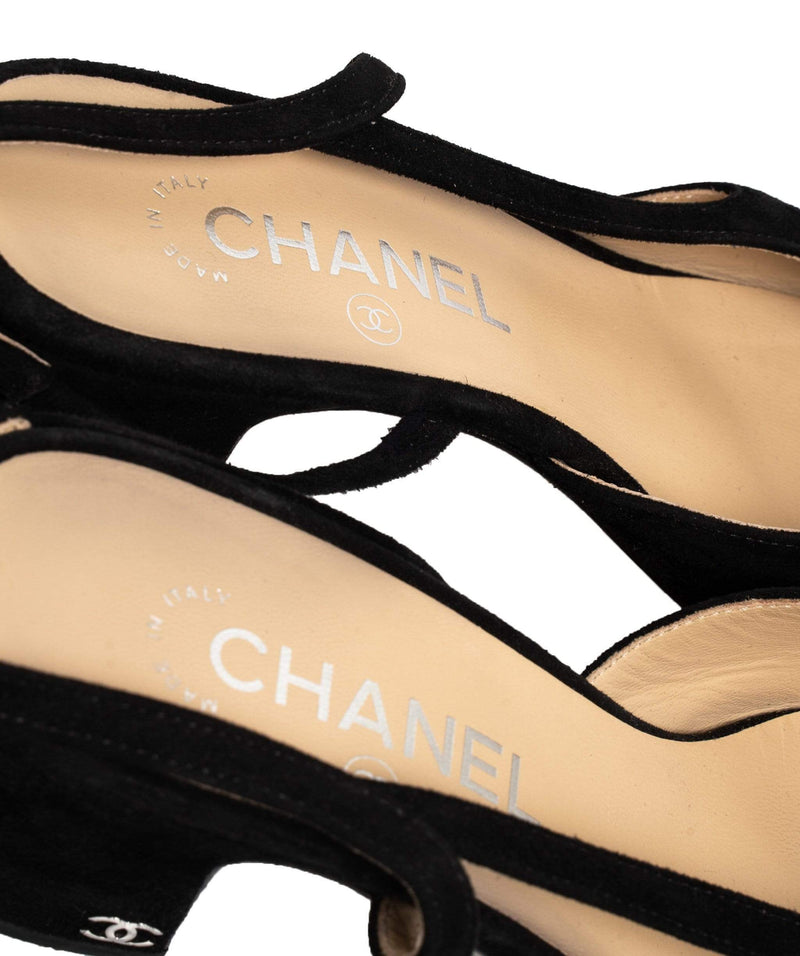 Chanel Black Slingback Platform Pumps, 38 - BOPF
