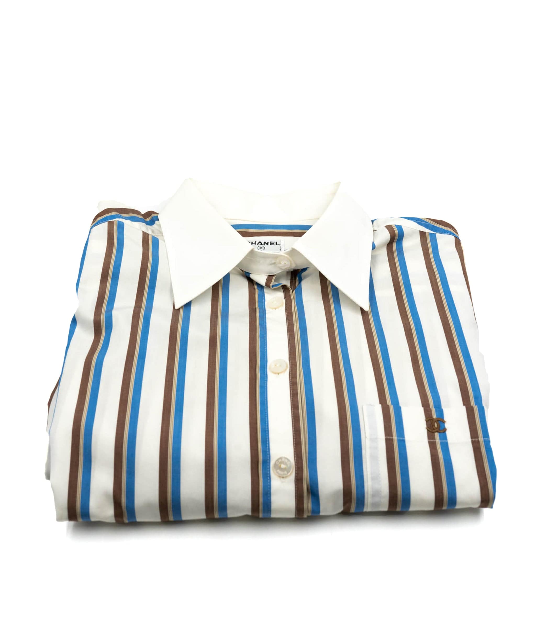 Chanel Chanel Stripe Button up Shirt Blue ASL4887