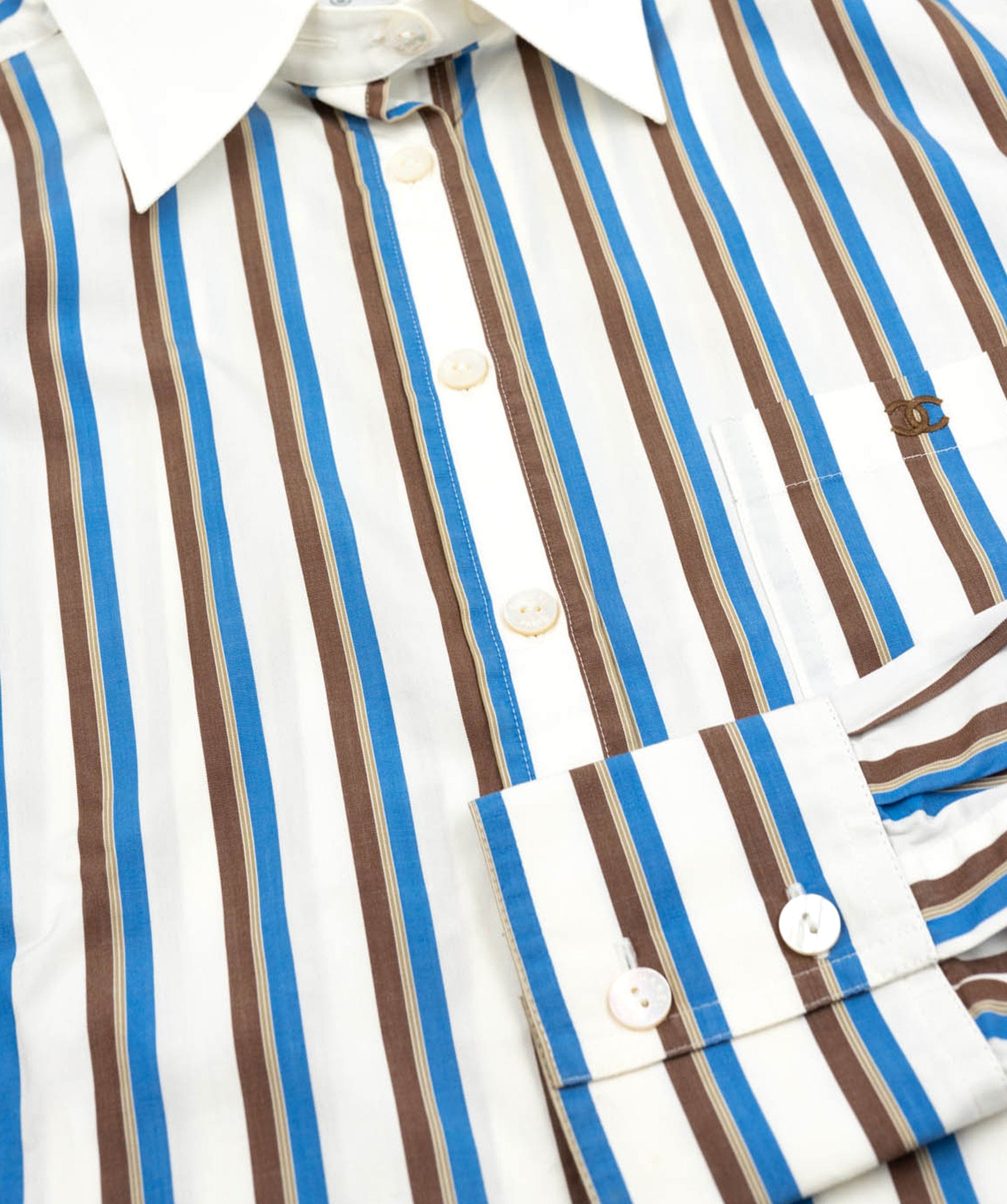 Chanel Chanel Stripe Button up Shirt Blue ASL4887