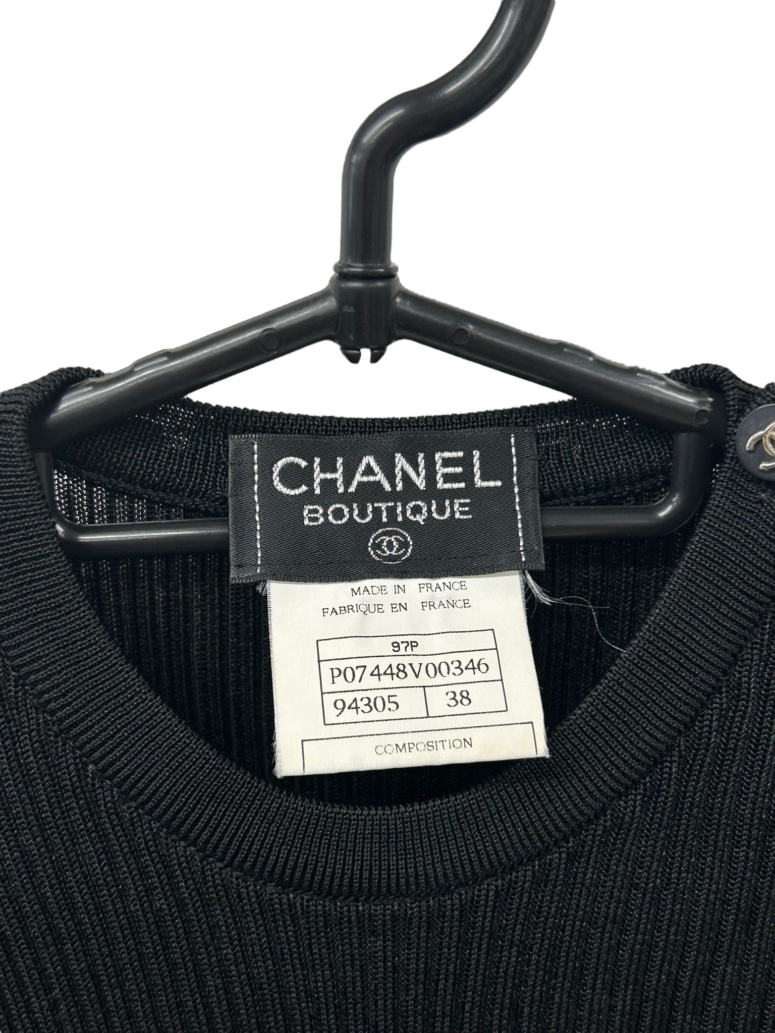 Chanel Chanel Top CC Button Knit Black FR38 SKC1385