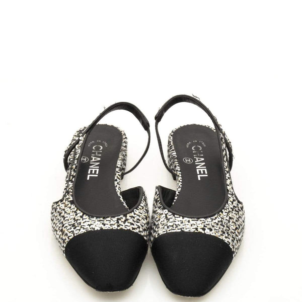 Chanel Tweed & Sequin Grosgrain Sling Back Shoes size 37.5
