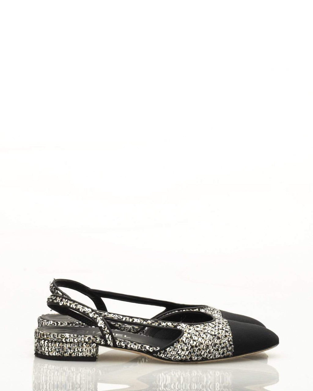 Chanel Tweed & Sequin Grosgrain Sling Back Shoes size 37.5 - AWC1063 –  LuxuryPromise