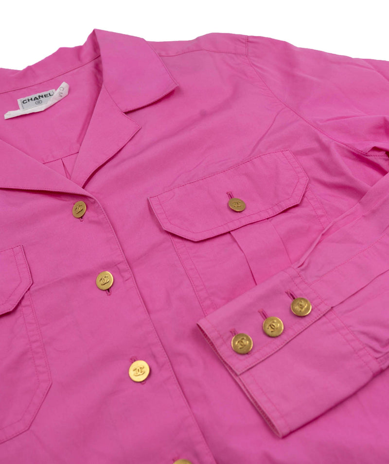 Chanel Chanel Vintage Shirt Pink Gold Button ASL4610