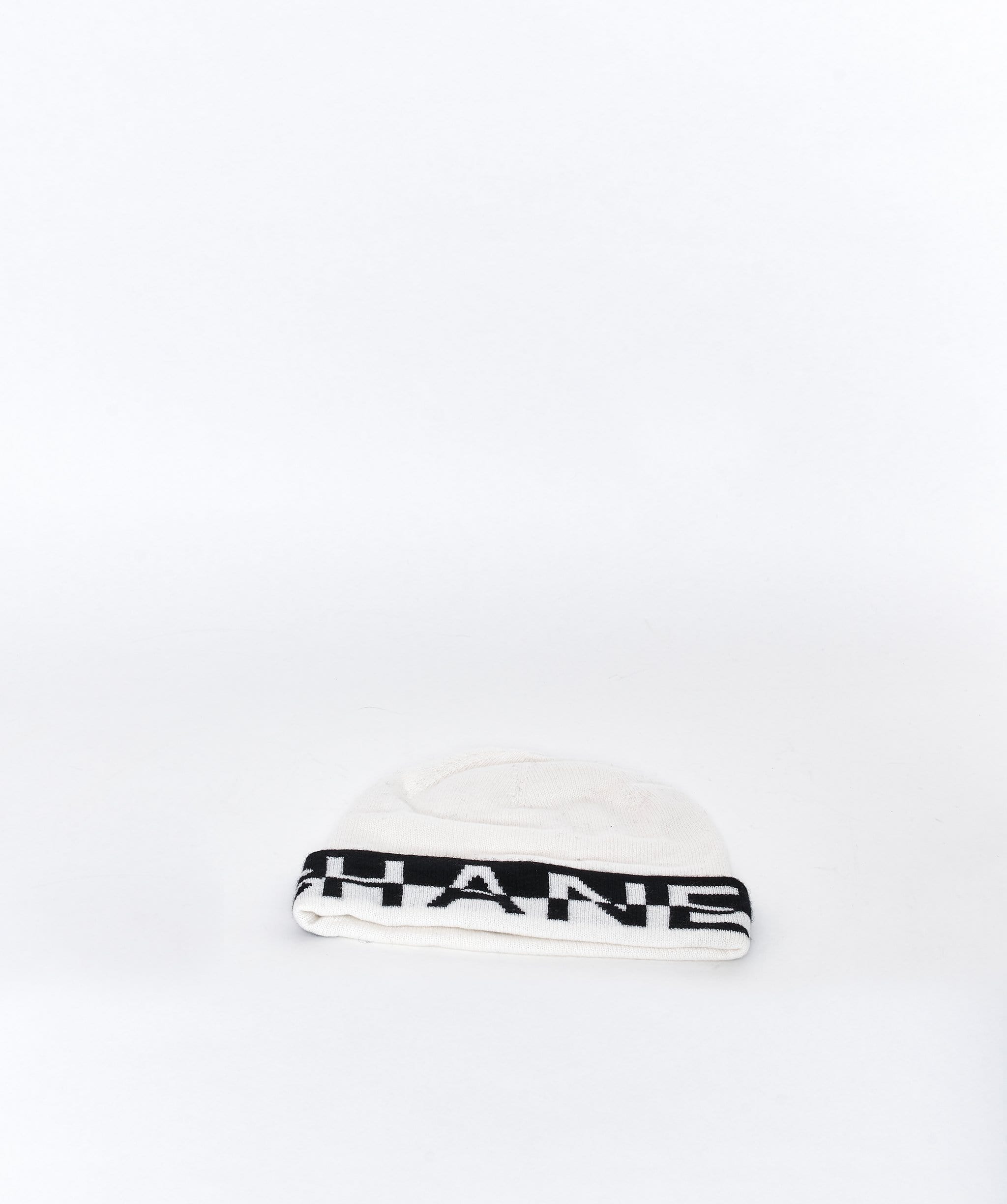 Chanel Chanel white hat with black and white Chanel lettering