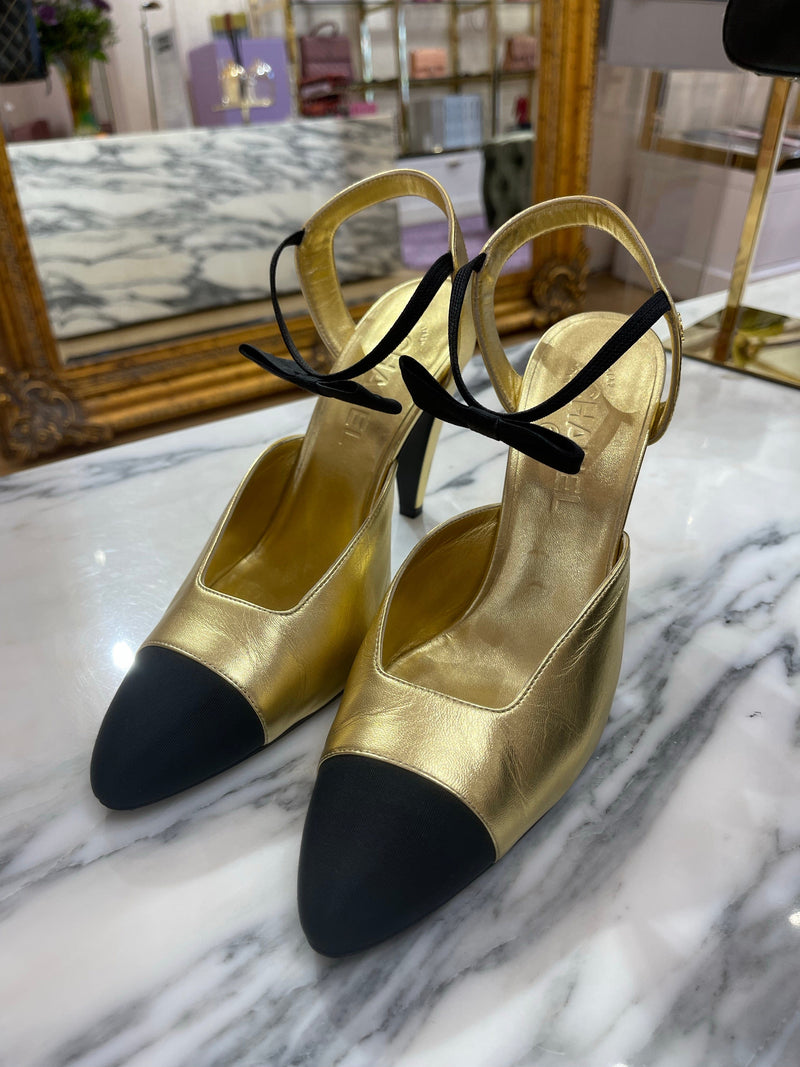 chanel gold dress shoes