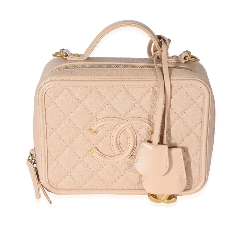Chanel Excellent CC Filigree Vanity Case Medium Pink Beige