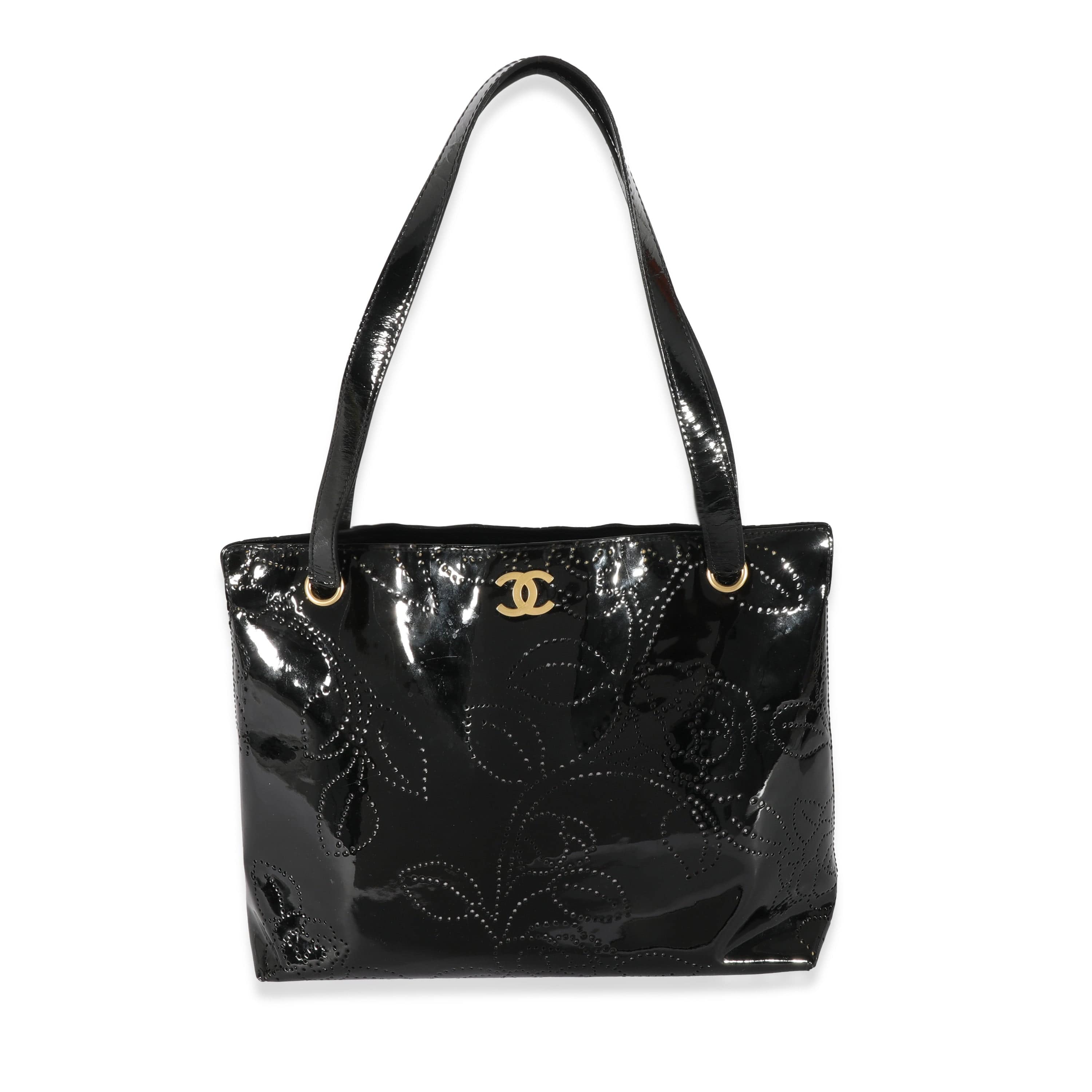 Chanel Chanel Black Patent Perforated Camellia Tote